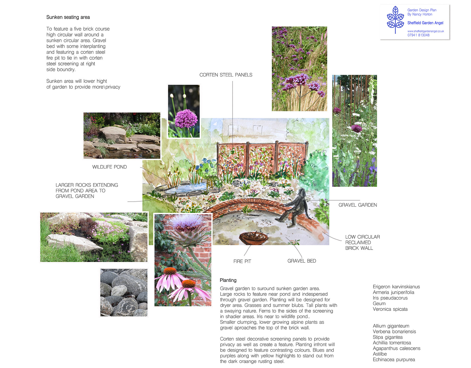 Garden design. Brick and corten steel. Gravel garden. Perennial planting. Sheffield garden design.